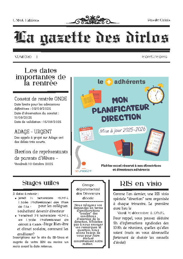 [1er degré 62] La gazette des dirlos 1